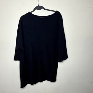 Jill Stuart 100% Wool Black 3/4 Sleeve Tunic Top Sweater Pockets Women's Small‎